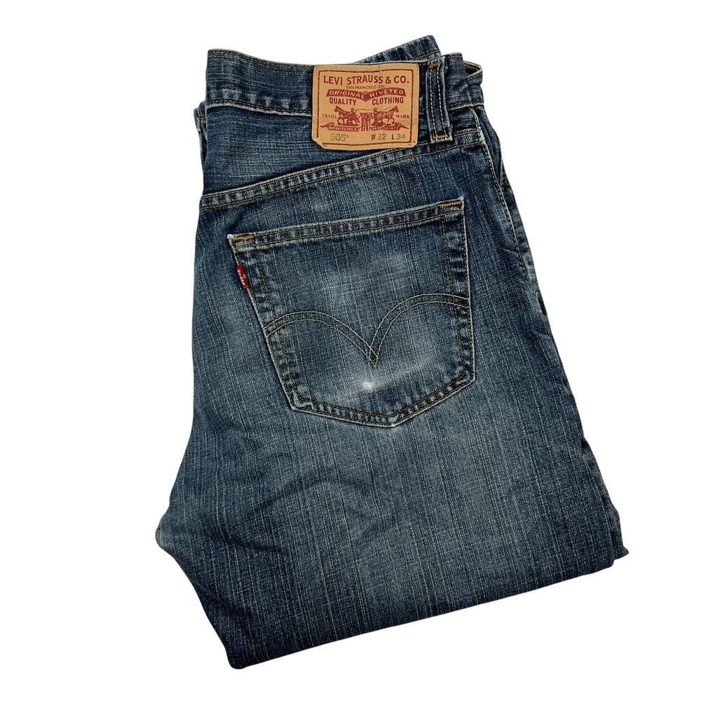 Levi's 505 Regular Fit Jeans Mens 32x34 (Fits 32x33) Straight Leg Y2K Blue Denim